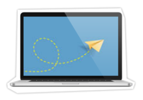 Laptop with paper airplane on the screen