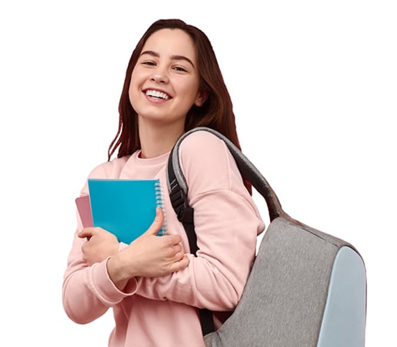14 Year old girl with bag smiling