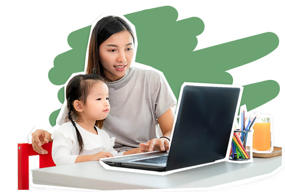 3 Year old with teacher at laptop using Aspects
